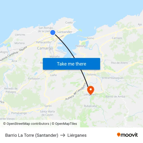 Barrio La Torre (Santander) to Liérganes map