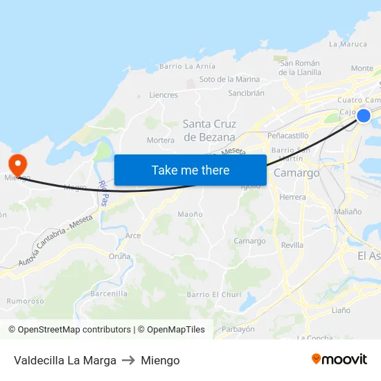Valdecilla La Marga to Miengo map