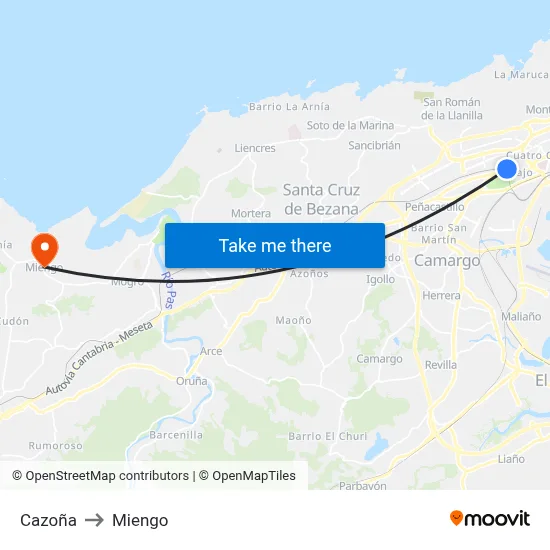 Cazoña to Miengo map
