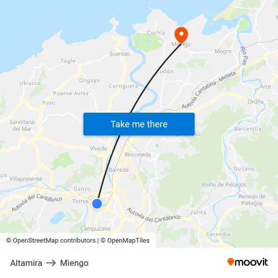 Altamira to Miengo map