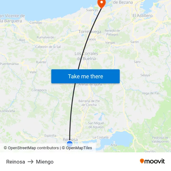 Reinosa to Miengo map