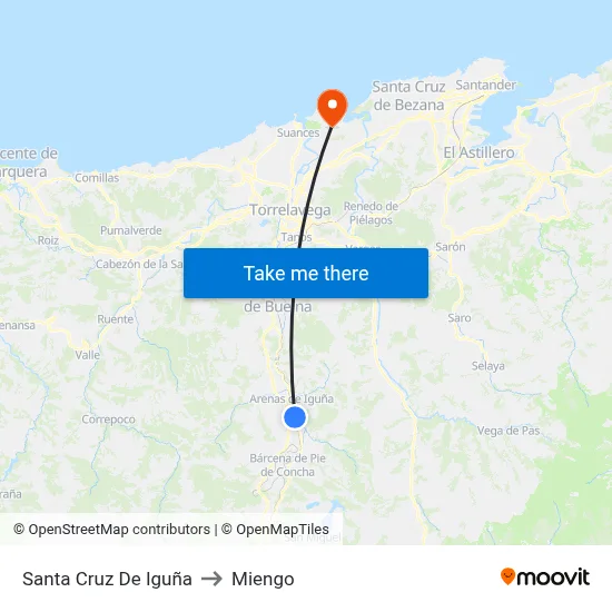 Santa Cruz De Iguña to Miengo map