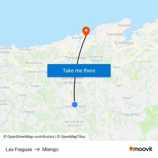 Las Fraguas to Miengo map