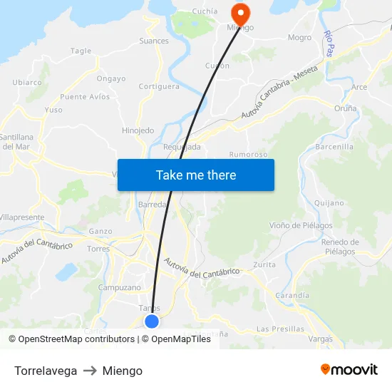 Torrelavega to Miengo map