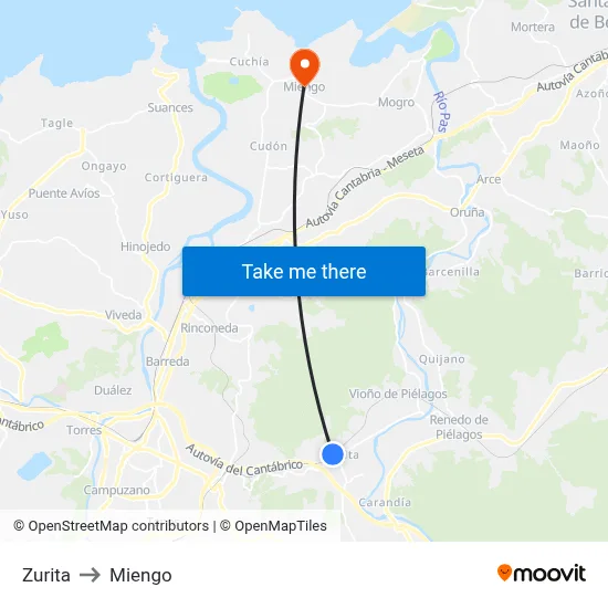 Zurita to Miengo map