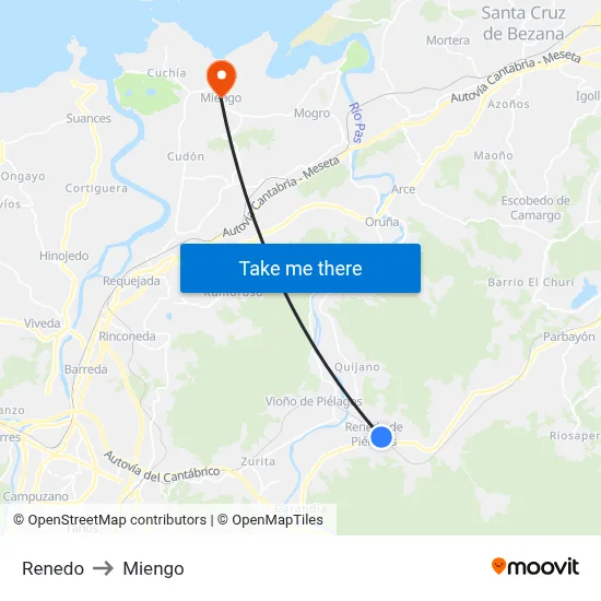 Renedo to Miengo map