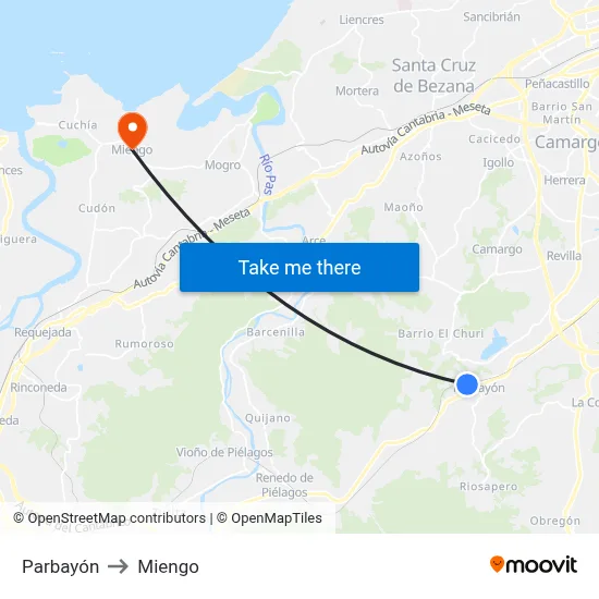 Parbayón to Miengo map