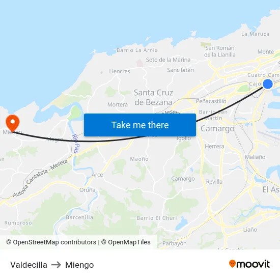 Valdecilla to Miengo map