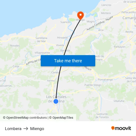 Lombera to Miengo map