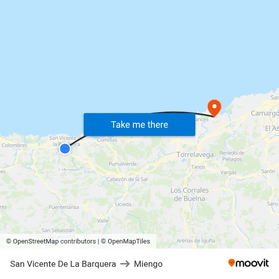 San Vicente De La Barquera to Miengo map