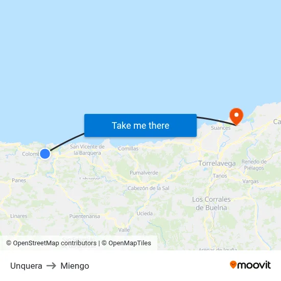 Unquera to Miengo map