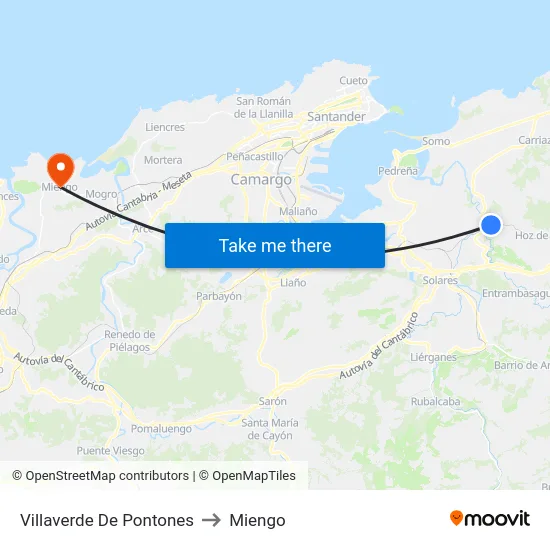 Villaverde De Pontones to Miengo map