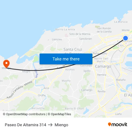 Paseo De Altamira 314 to Miengo map