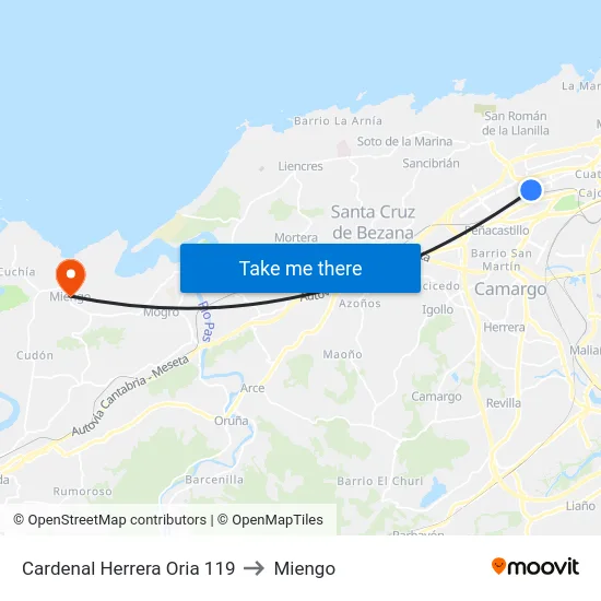 Cardenal Herrera Oria 119 to Miengo map