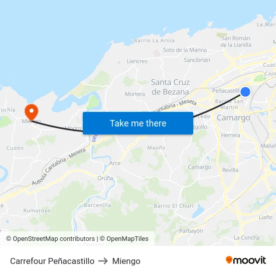 Carrefour Peñacastillo to Miengo map
