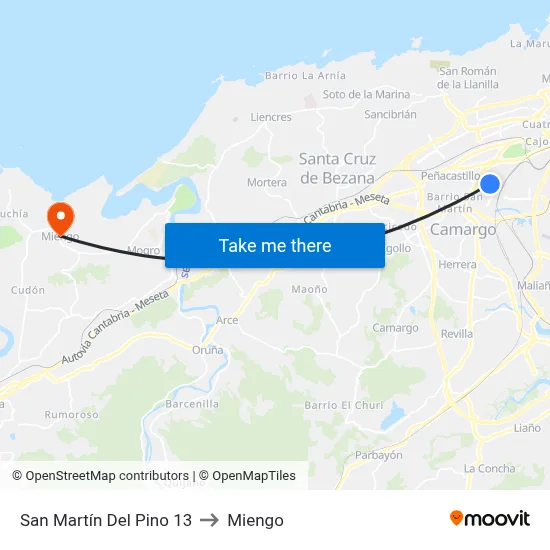 San Martín Del Pino 13 to Miengo map