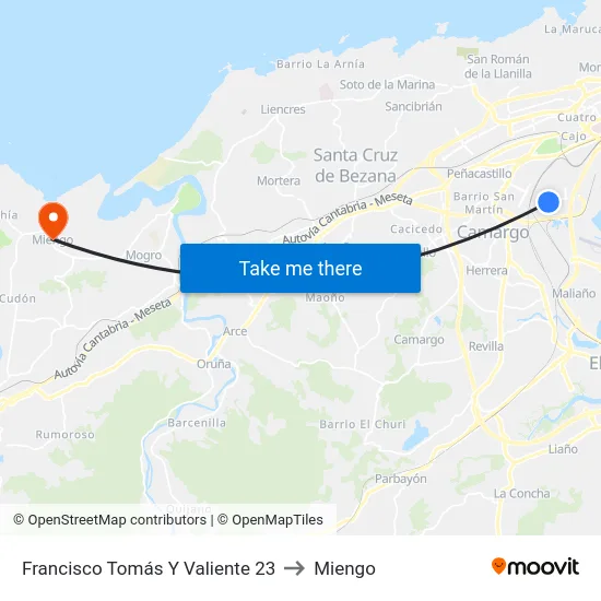 Francisco Tomás Y Valiente 23 to Miengo map