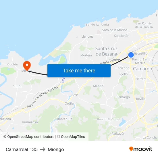 Camarreal 135 to Miengo map