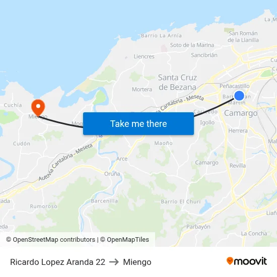 Ricardo Lopez Aranda 22 to Miengo map