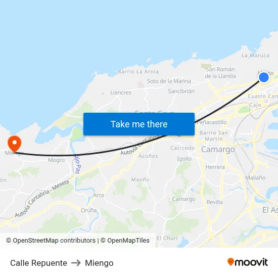 Calle Repuente to Miengo map