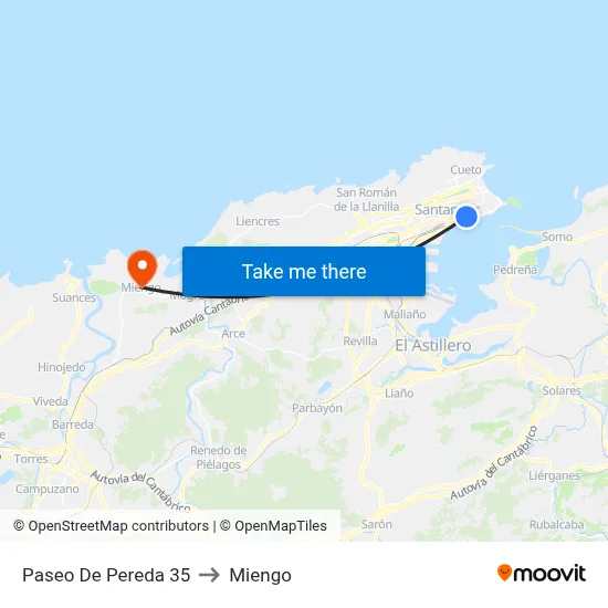 Paseo De Pereda 35 to Miengo map