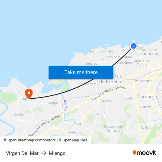 Virgen Del Mar to Miengo map
