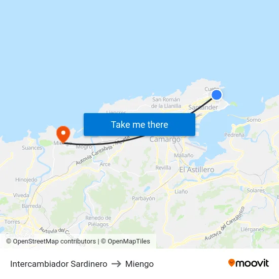 Intercambiador Sardinero to Miengo map