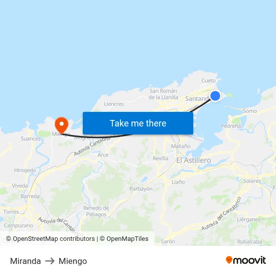 Miranda to Miengo map