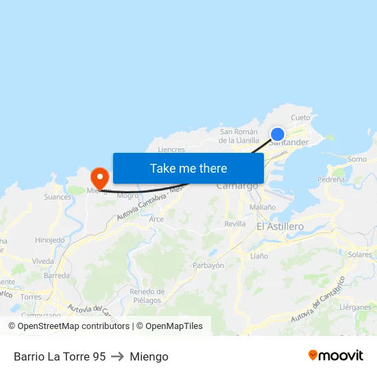 Barrio La Torre 95 to Miengo map