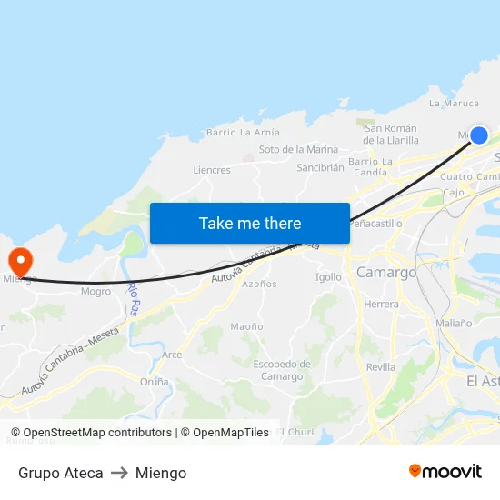 Grupo Ateca to Miengo map