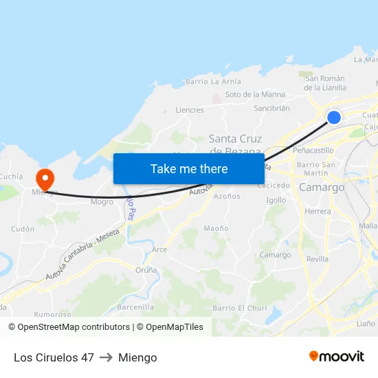 Los Ciruelos 47 to Miengo map