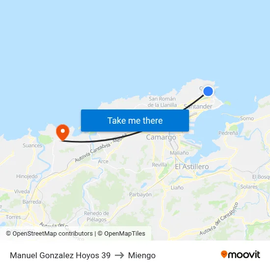 Manuel Gonzalez Hoyos 39 to Miengo map