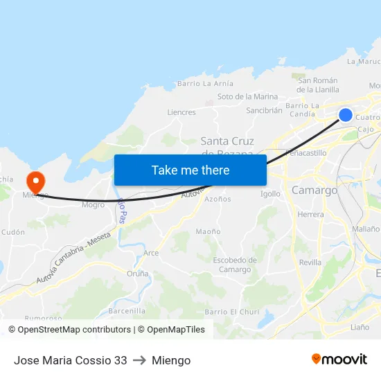 Jose Maria Cossio 33 to Miengo map