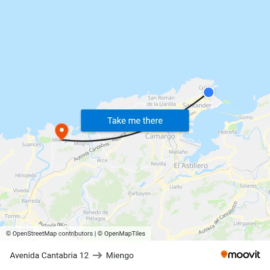 Avenida Cantabria 12 to Miengo map