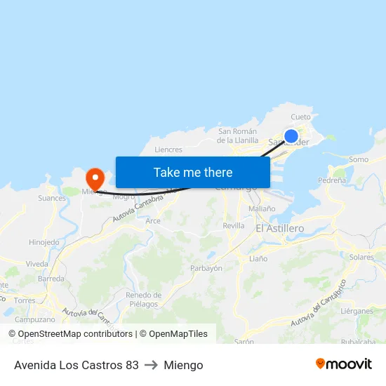 Avenida Los Castros 83 to Miengo map