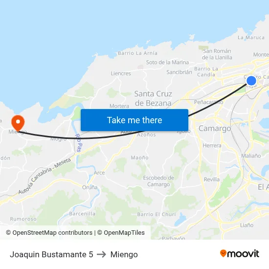 Joaquin Bustamante 5 to Miengo map