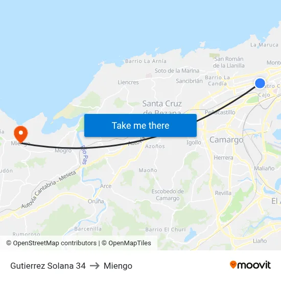 Gutierrez Solana 34 to Miengo map