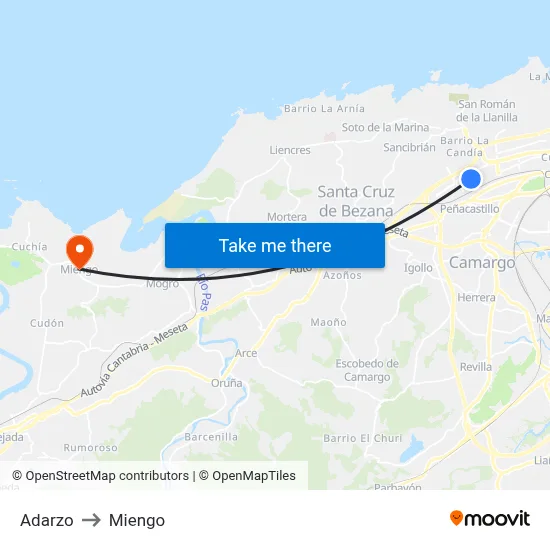 Adarzo to Miengo map