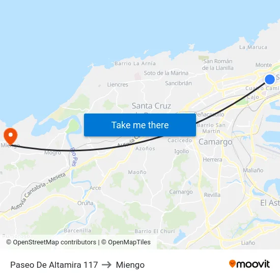 Paseo De Altamira 117 to Miengo map