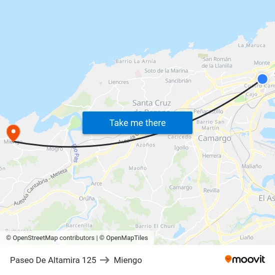 Paseo De Altamira 125 to Miengo map