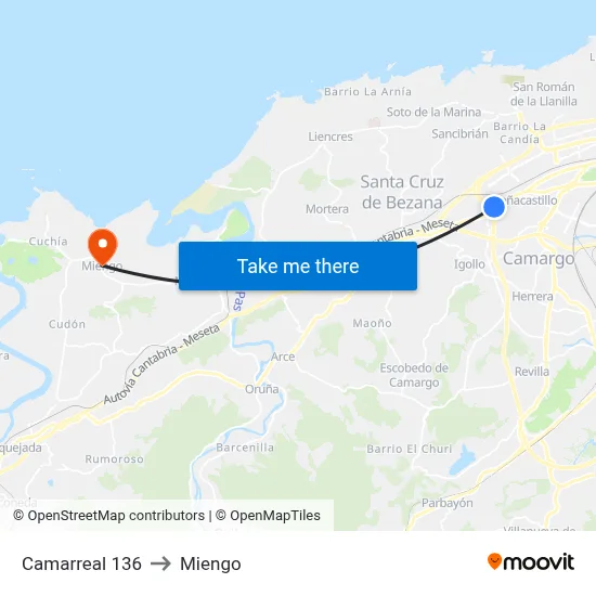 Camarreal 136 to Miengo map