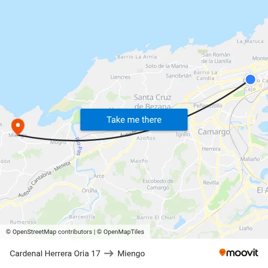 Cardenal Herrera Oria 17 to Miengo map