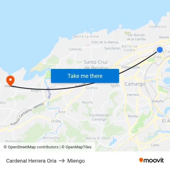 Cardenal Herrera Oria to Miengo map