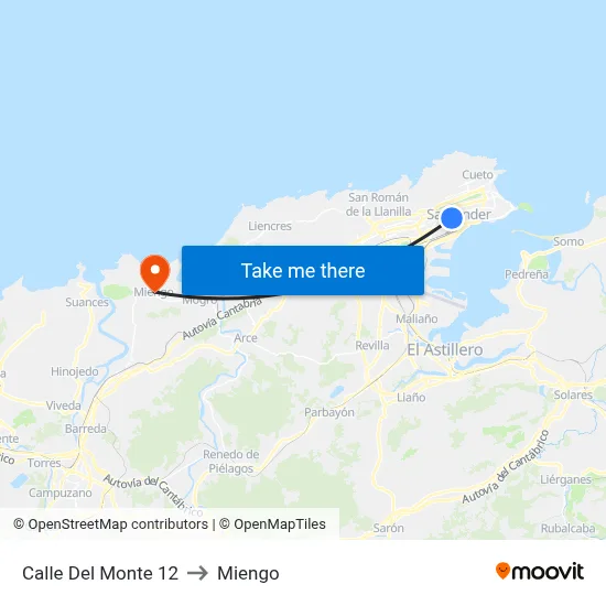 Calle Del Monte 12 to Miengo map