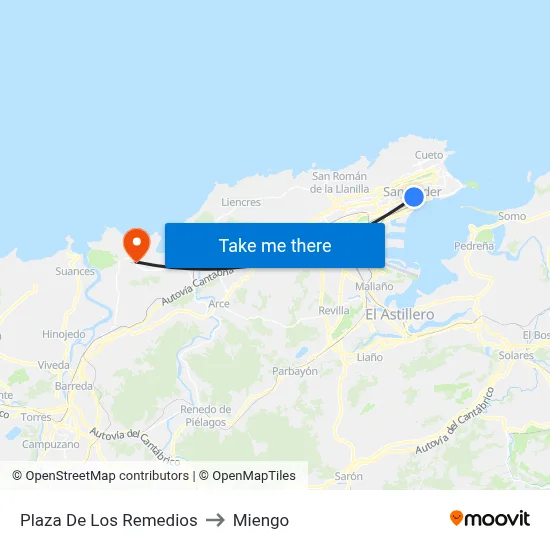 Plaza De Los Remedios to Miengo map