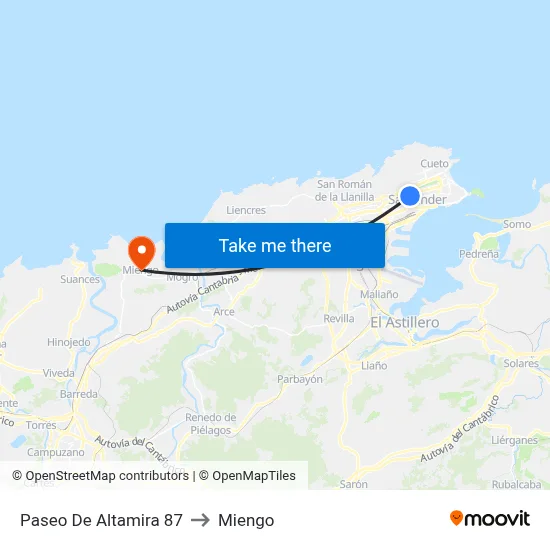 Paseo De Altamira 87 to Miengo map
