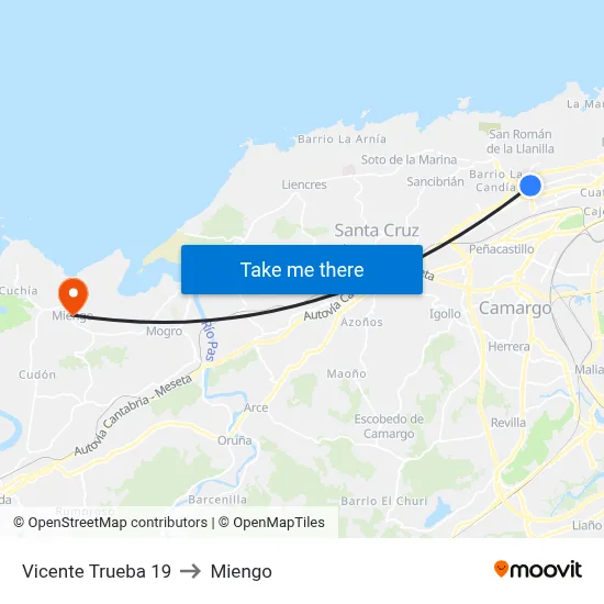 Vicente Trueba 19 to Miengo map