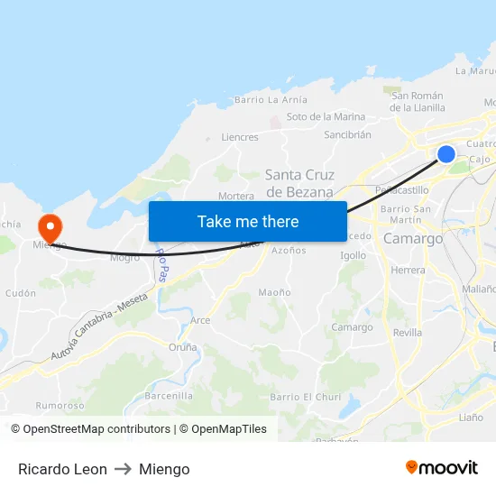 Ricardo Leon to Miengo map