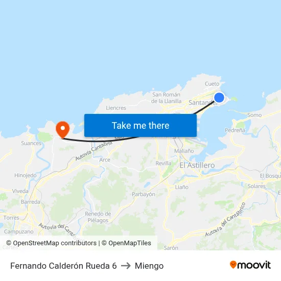 Fernando Calderón Rueda 6 to Miengo map