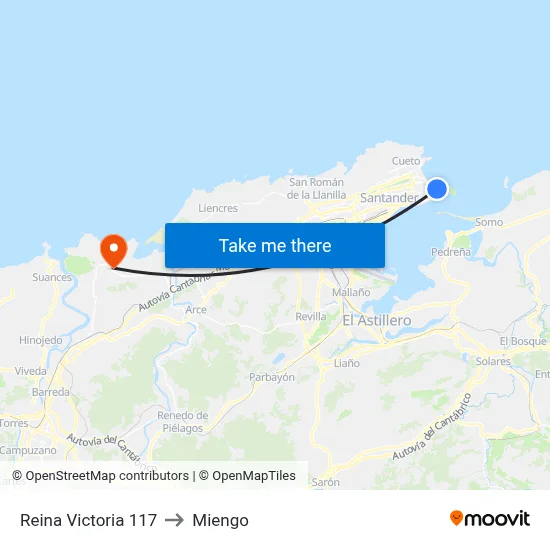 Reina Victoria 117 to Miengo map